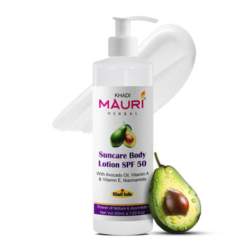 Khadi Mauri Herbal Suncare Body Lotion SPF 50 – Avocado, Vitamin E & Niacinamide