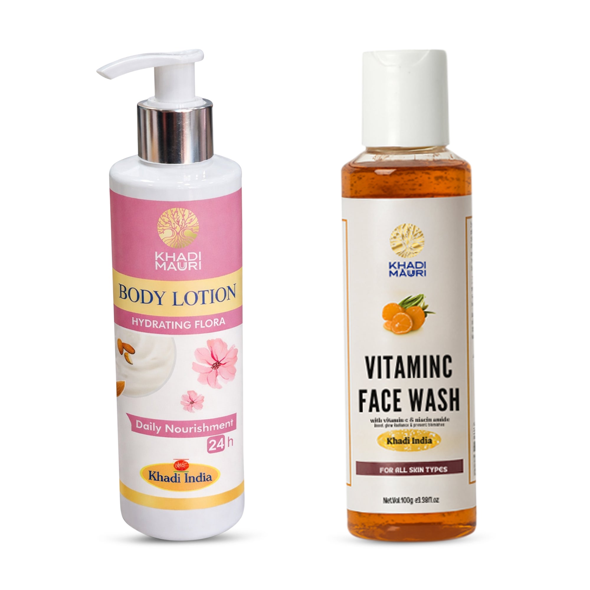 Khadi Mauuri Hydrating Flora Body Lotion 210 ML & Vitamin C Face Wash 100 ML