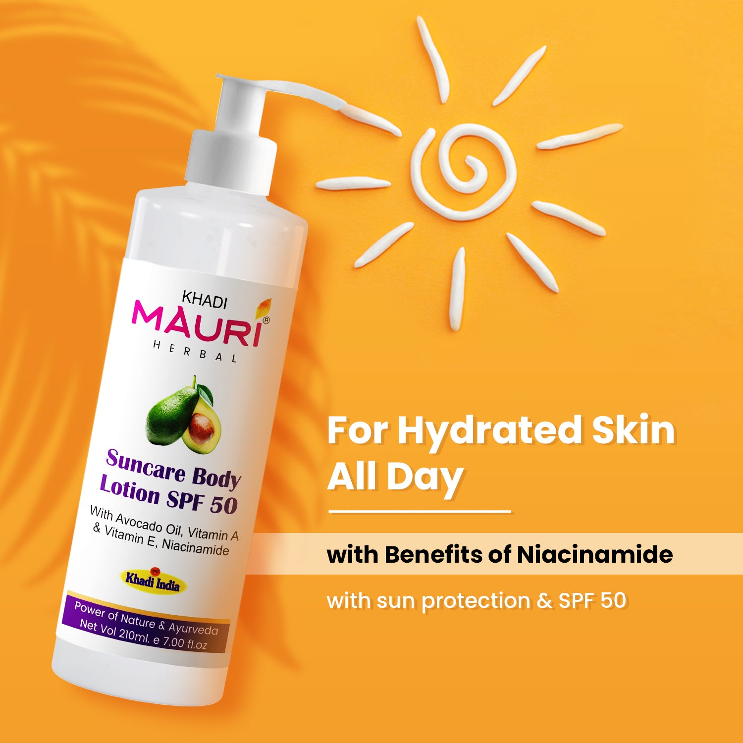 Khadi Mauri Herbal Suncare Body Lotion SPF 50 – Avocado, Vitamin E & Niacinamide