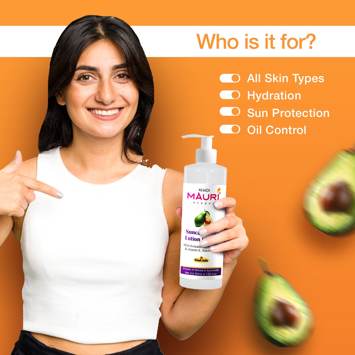 Khadi Mauri Herbal Suncare Body Lotion SPF 50 – Avocado, Vitamin E & Niacinamide