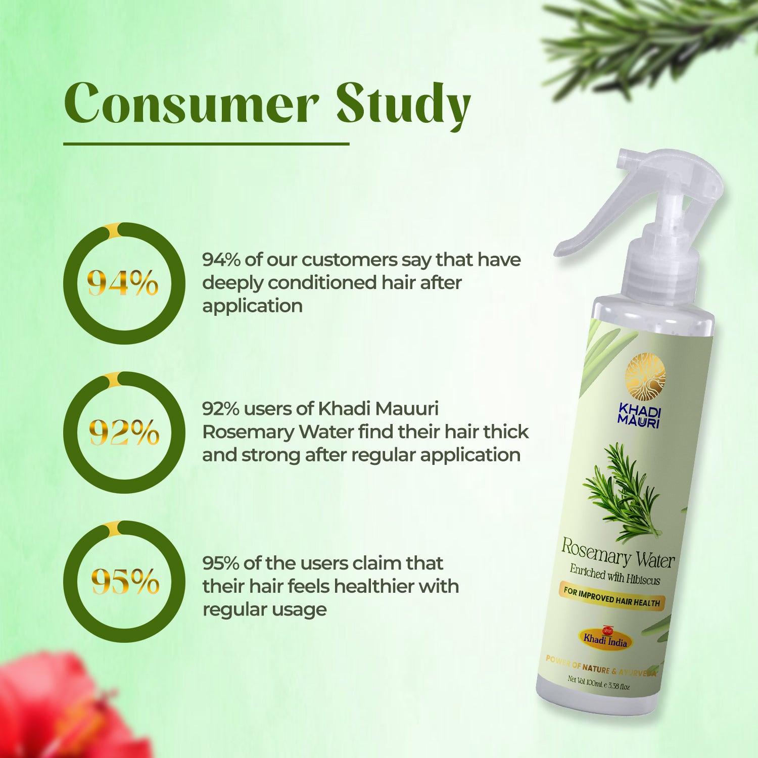 Khadi Mauri Rosemary & Hibiscus Hair Mist – Ayurvedic Tonic for Strong, Healthy Hair