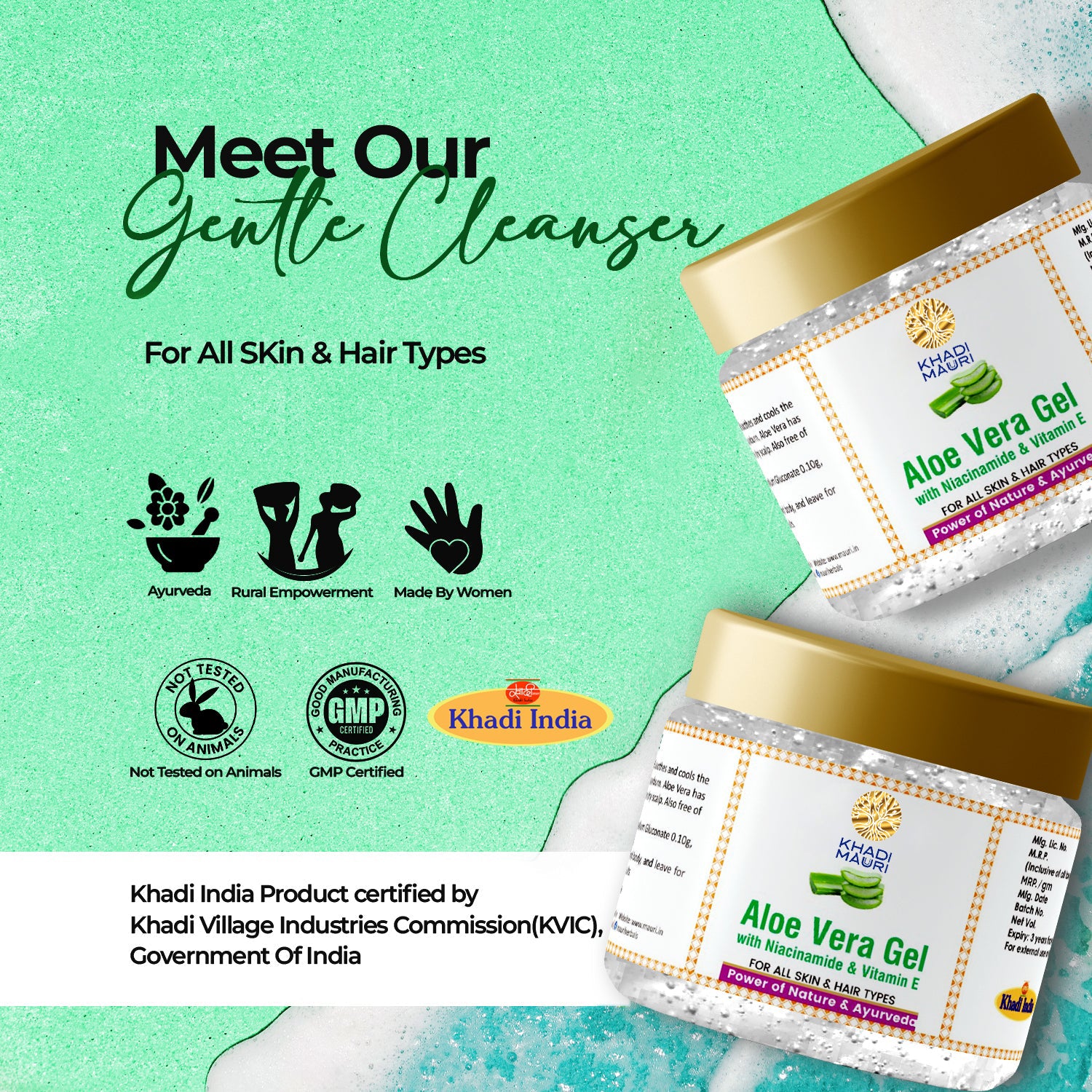 Khadi Mauri Aloe Vera Gel with Niacinamide & Vitamin E – Soothing & Hydrating Care