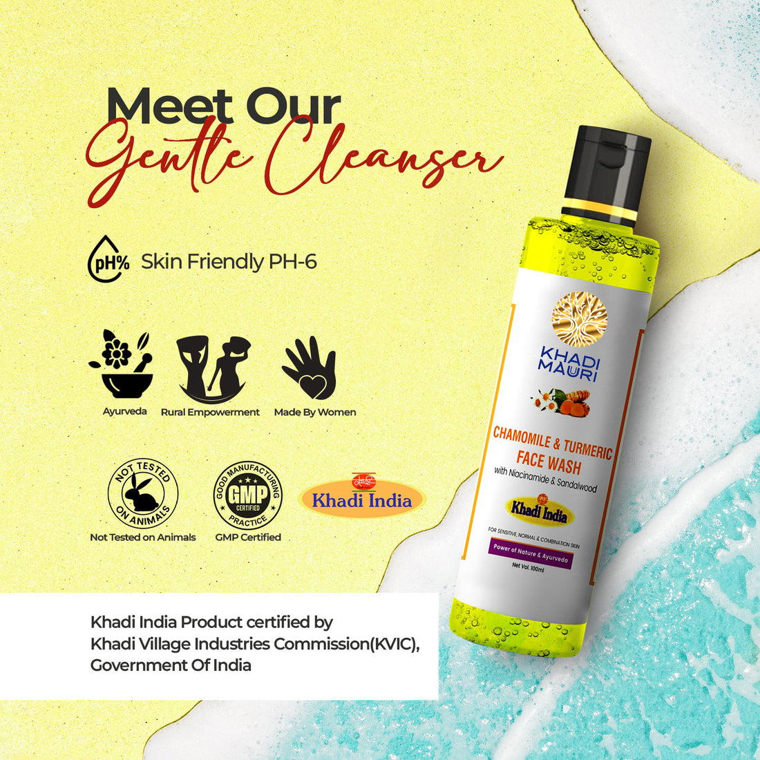 Khadi Mauri Chamomile & Turmeric Face Wash – Soothing Care with Niacinamide & Sandalwood