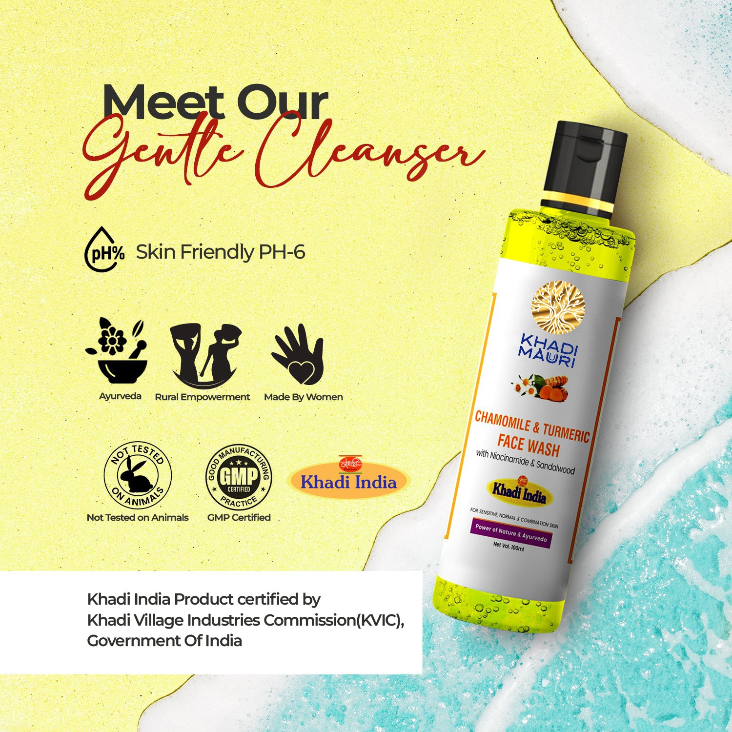 Khadi Mauri Chamomile & Turmeric Face Wash – Soothing Care with Niacinamide & Sandalwood