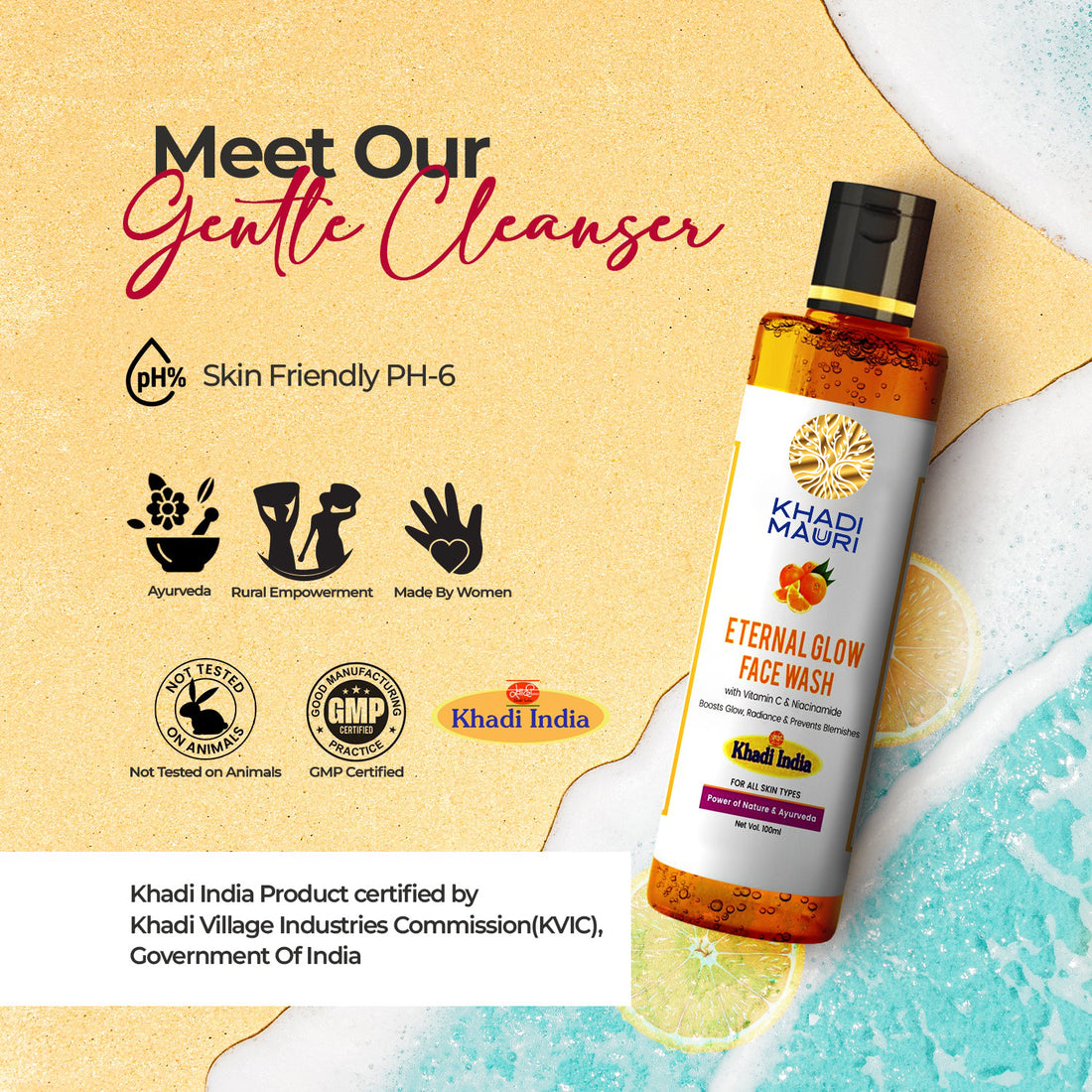 Khadi Mauri Eternal Glow Face Wash – Vitamin C & Niacinamide for Radiant Skin