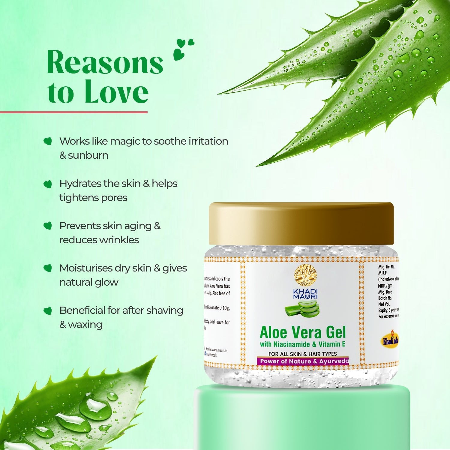 Khadi Mauri Aloe Vera Gel with Niacinamide & Vitamin E – Soothing & Hydrating Care - Khadi mauri - 