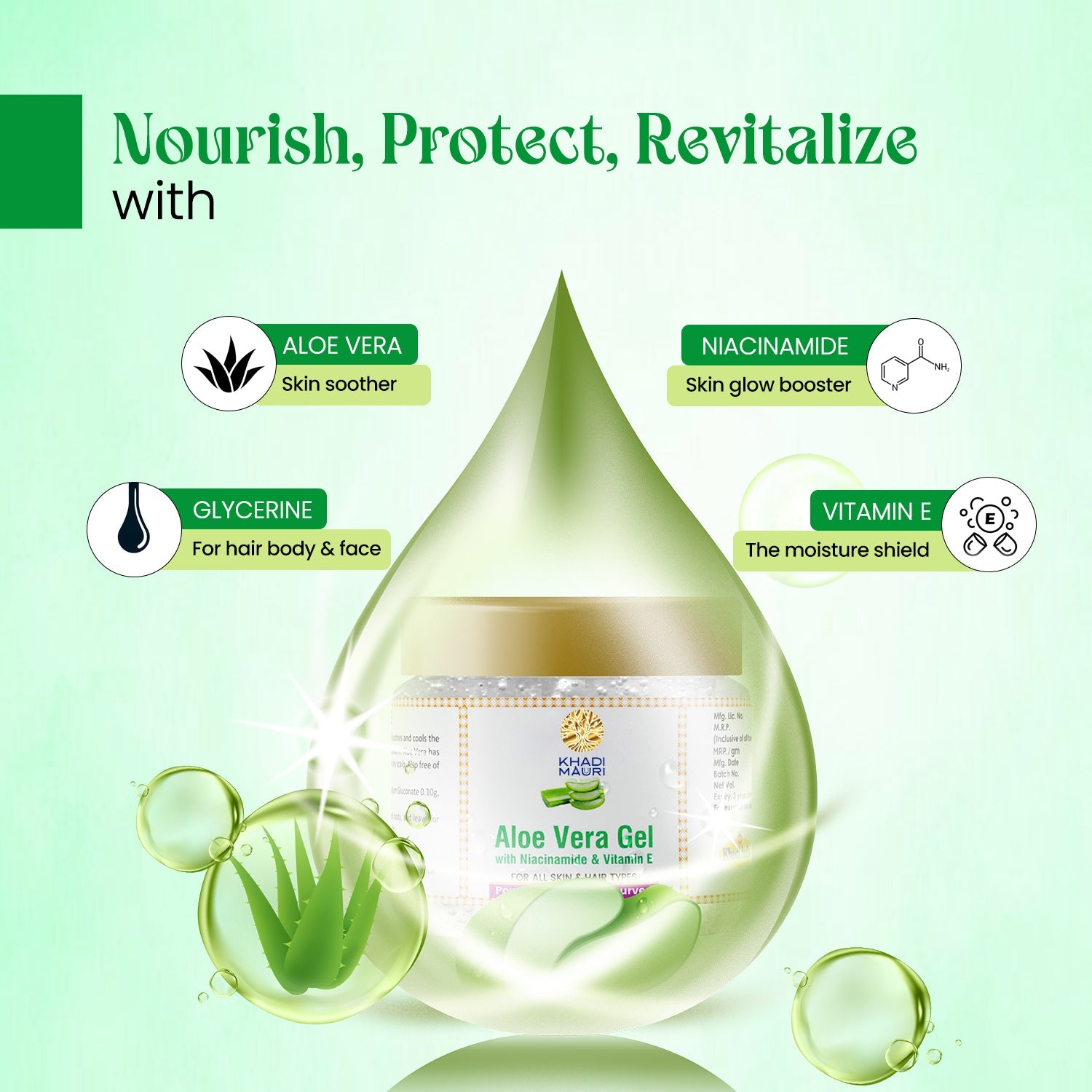 Khadi Mauri Aloe Vera Gel with Niacinamide & Vitamin E – Soothing & Hydrating Care - Khadi mauri - 