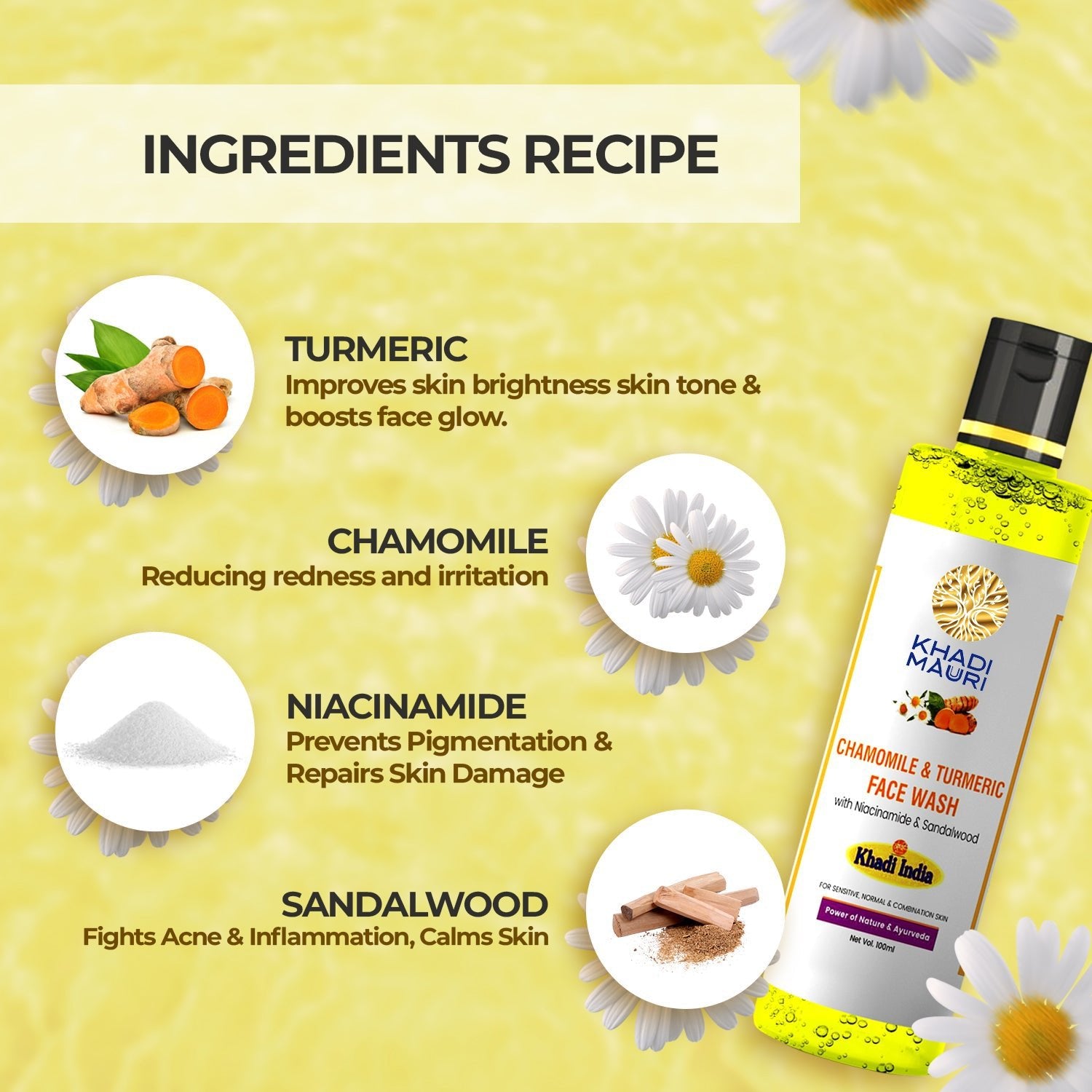 Khadi Mauri Chamomile & Turmeric Face Wash – Soothing Care with Niacinamide & Sandalwood - Khadi mauri - 