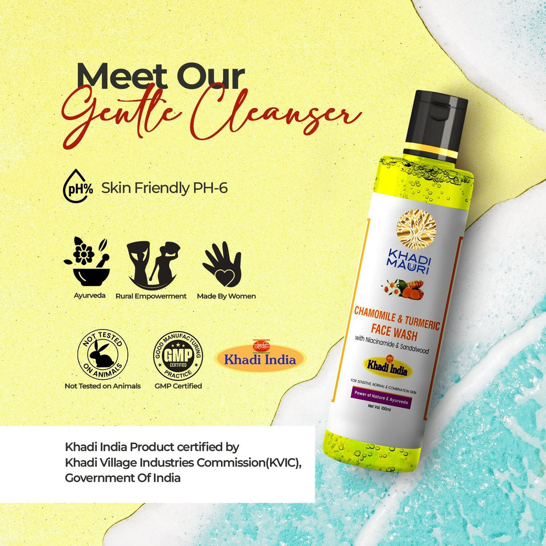 Khadi Mauri Chamomile & Turmeric Face Wash – Soothing Care with Niacinamide & Sandalwood - Khadi mauri - 