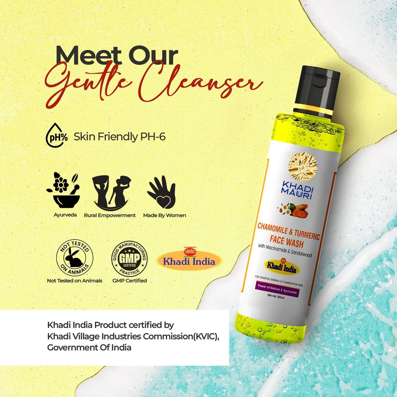 Khadi Mauri Chamomile & Turmeric Face Wash – Soothing Care with Niacinamide & Sandalwood - Khadi mauri - 