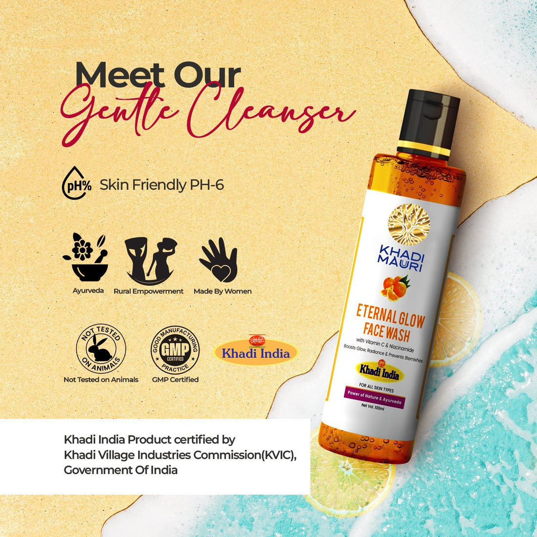 Khadi Mauri Eternal Glow Face Wash – Vitamin C & Niacinamide for Radiant Skin - Khadi mauri - 