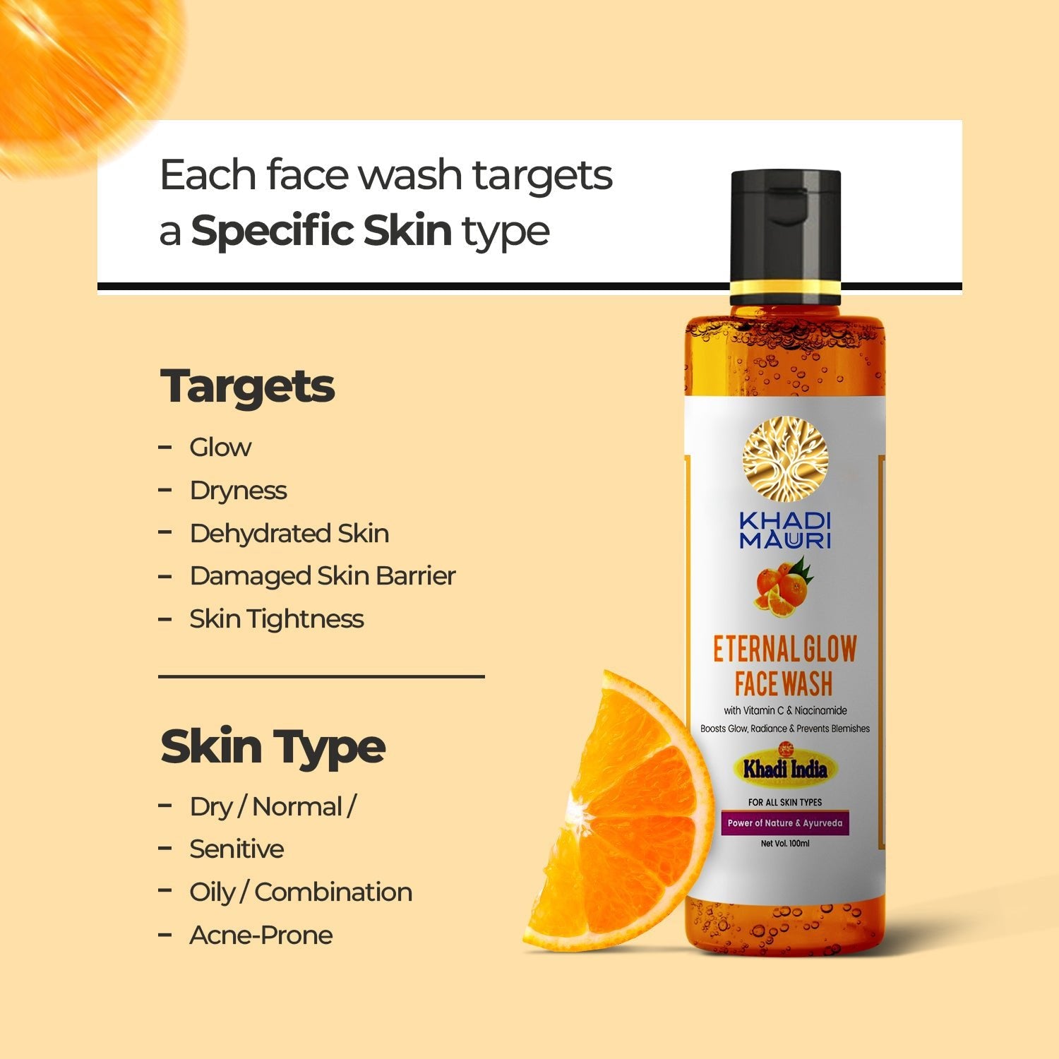 Khadi Mauri Eternal Glow Face Wash – Vitamin C & Niacinamide for Radiant Skin - Khadi mauri - 