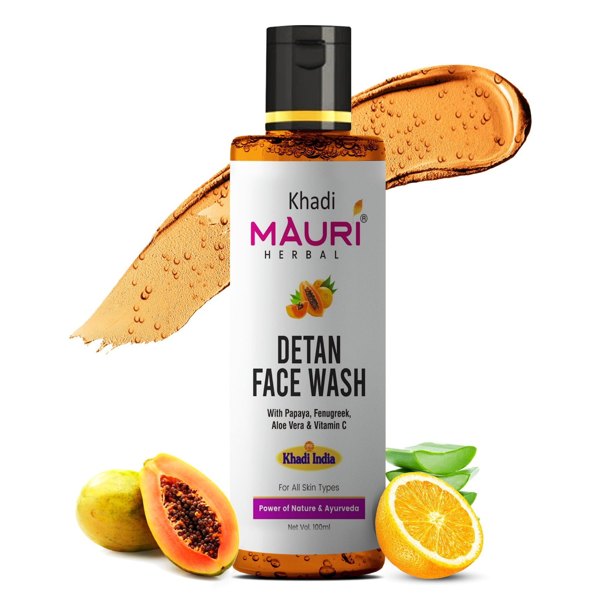Khadi Mauri Herbal Detan Face Wash – Papaya, Aloe Vera & Vitamin C for Radiant Skin - Khadi mauri - 