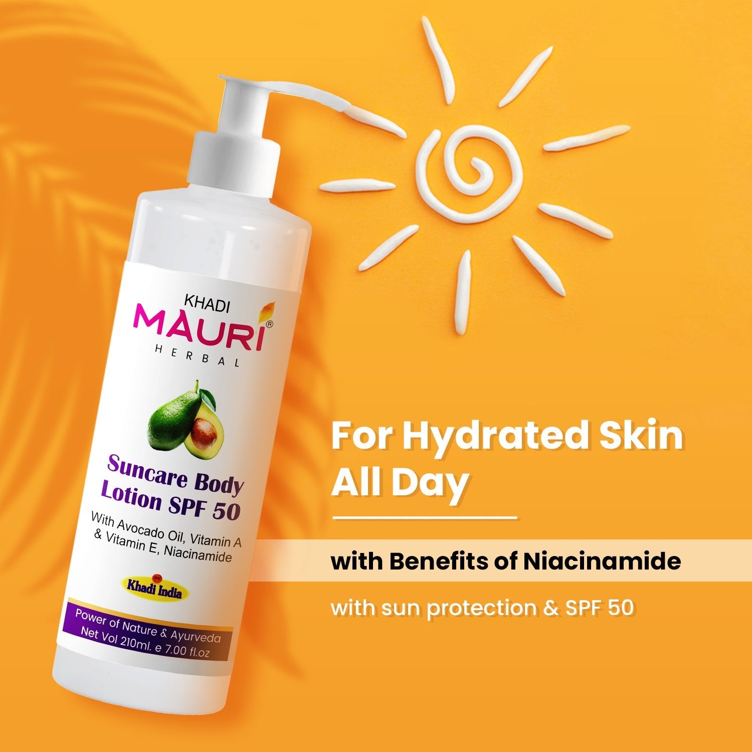 Khadi Mauri Herbal Suncare Body Lotion SPF 50 – Avocado, Vitamin E & Niacinamide - Khadi mauri - 