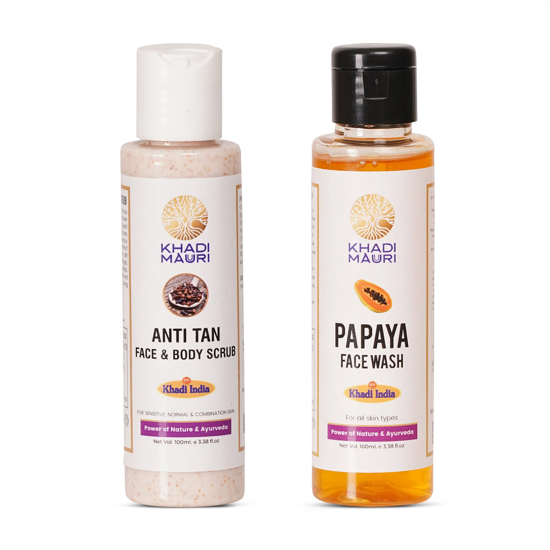 Khadi Mauuri Anti - Tan Face & Body Scrub + Papaya Face Wash Combo (100 ml Each) - Khadi mauri - 