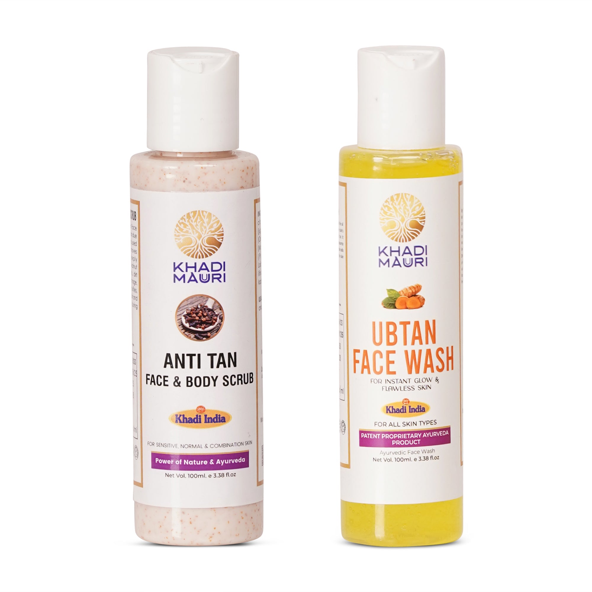 Khadi Mauuri Anti-Tan Face & Body Scrub + Ubtan Face Wash Combo (100 ml Each) - Khadi mauri -