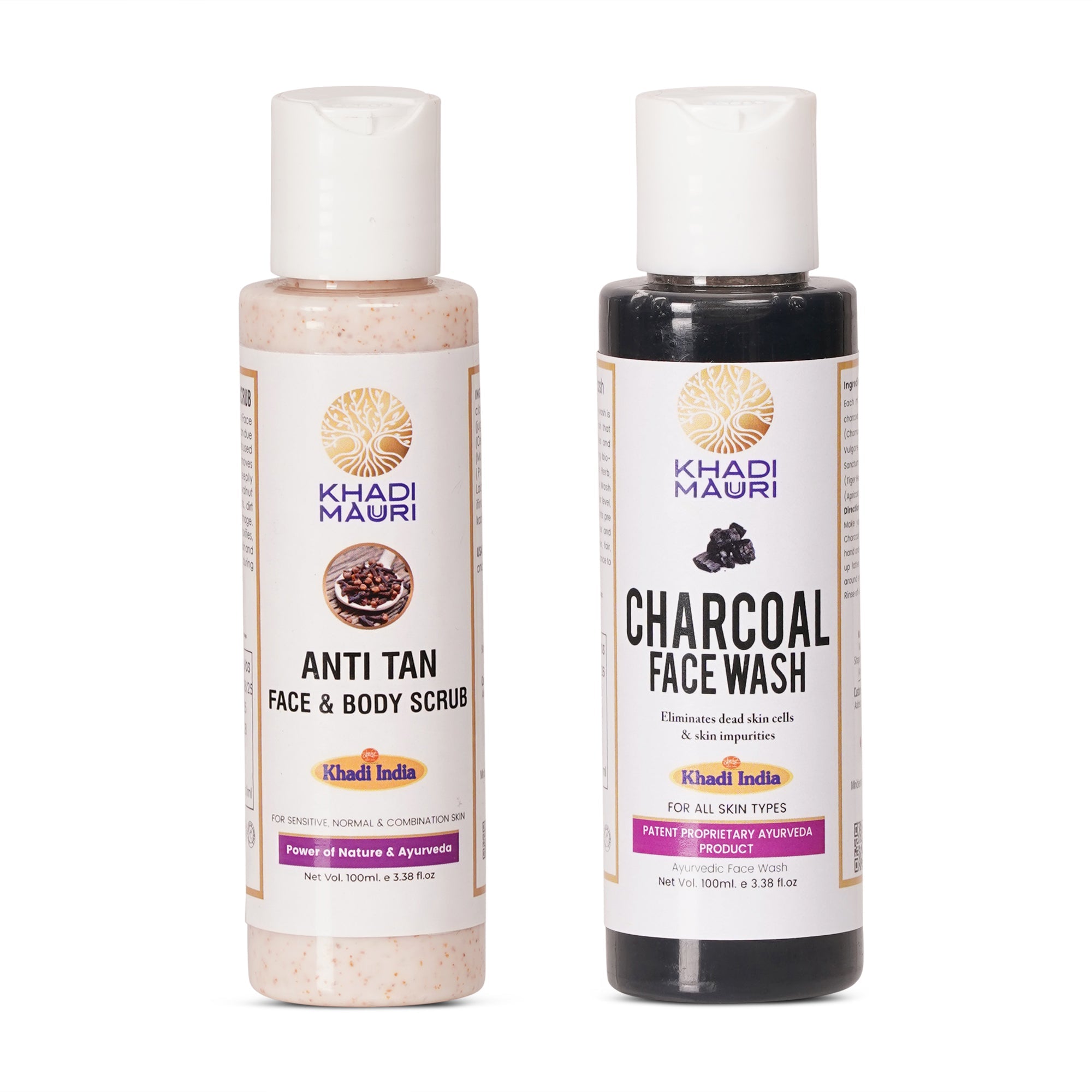 Khadi Mauuri Anti-Tan Scrub + Charcoal Face Wash Combo (100 ml Each) - Khadi mauri -