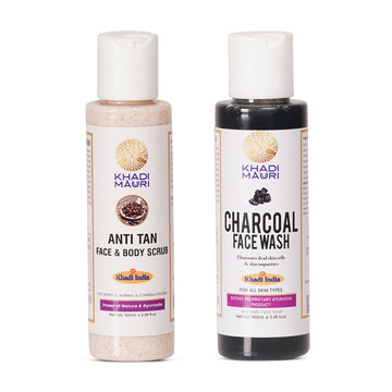 Khadi Mauuri Anti-Tan Scrub + Charcoal Face Wash Combo (100 ml Each) - Khadi mauri -