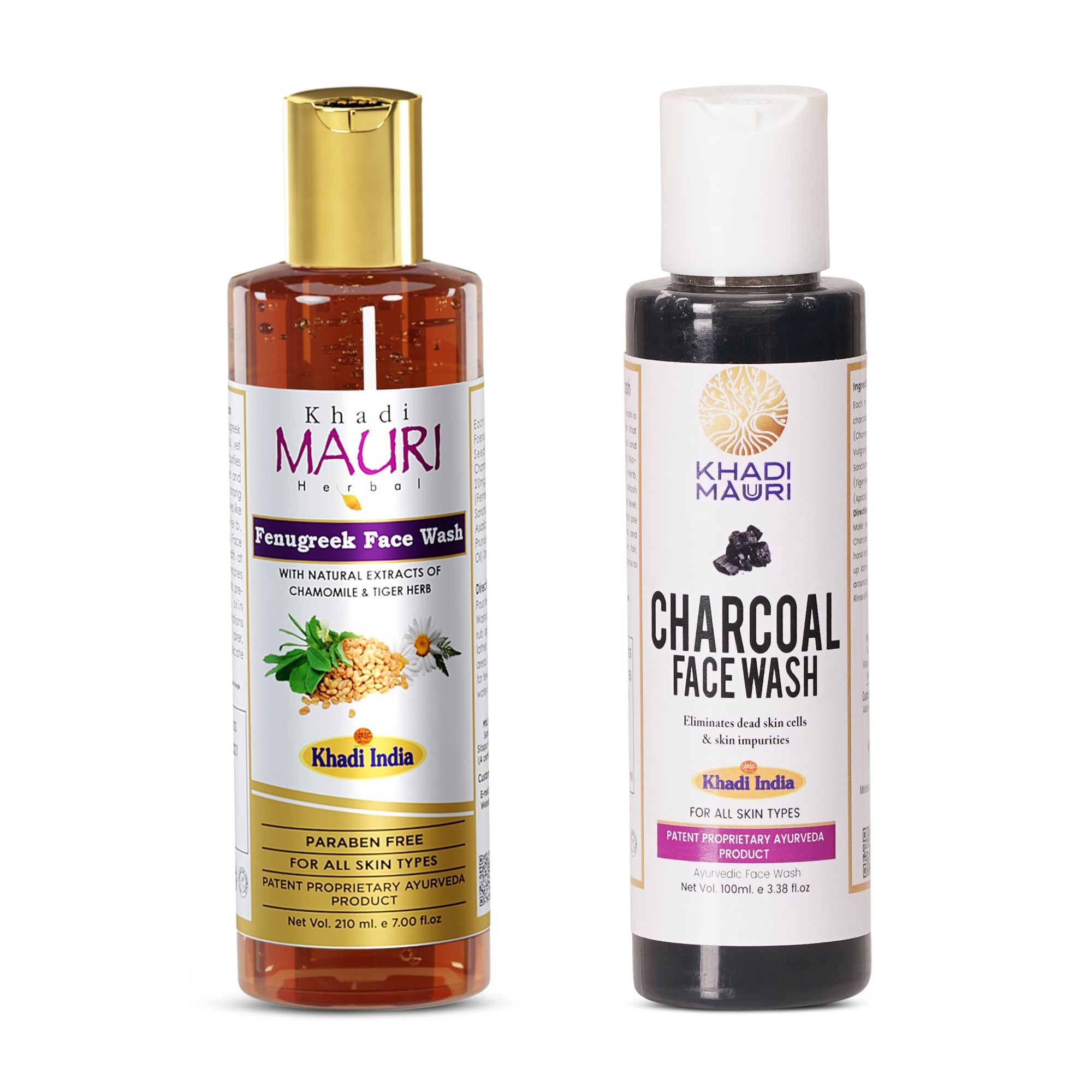 Khadi Mauuri Fenugreek Face Wash + Charcoal Face Wash Combo (100 ml Each) - Khadi mauri - 