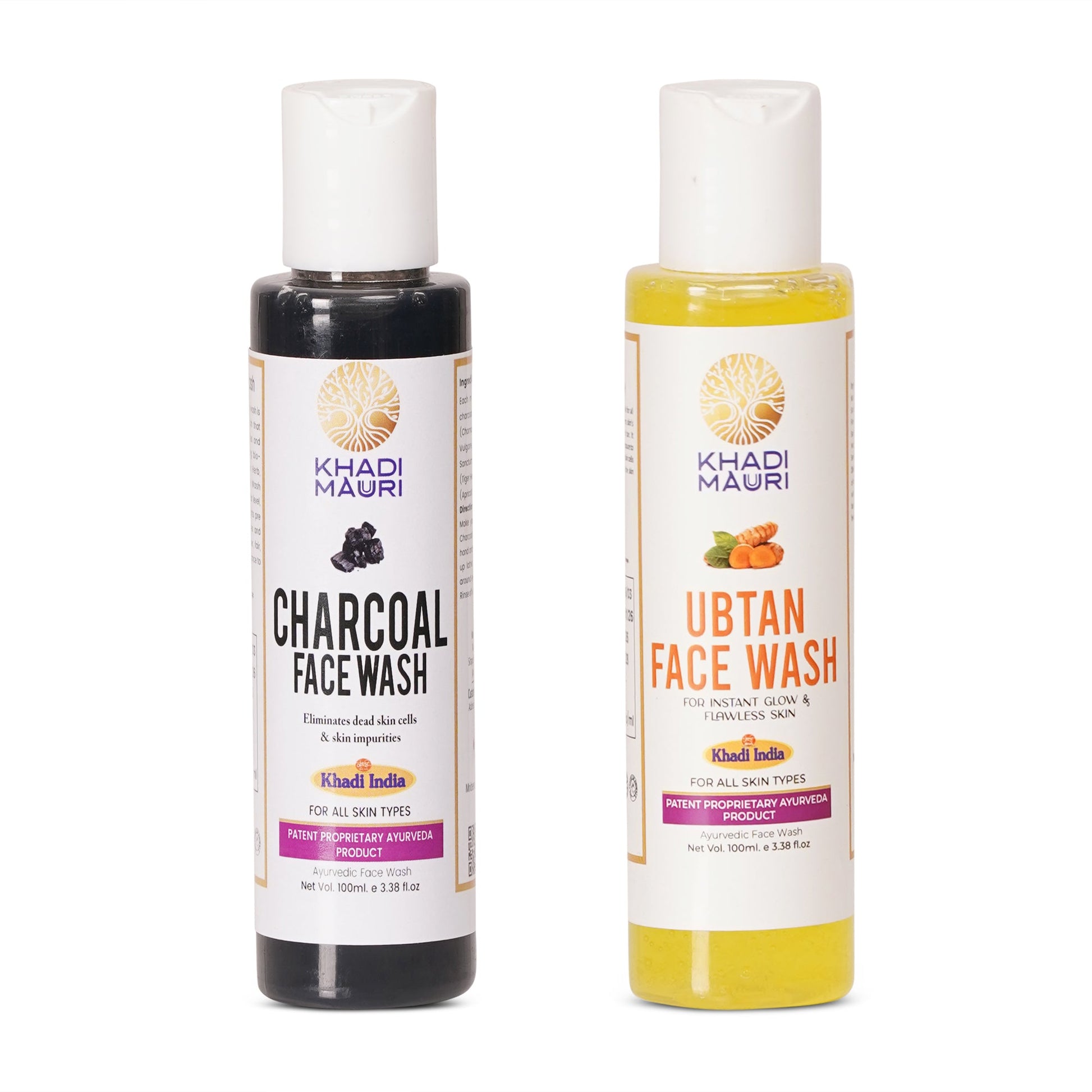 Khadi Mauuri Ubtan Face Wash + Charcoal Face Wash Combo (100 ml Each) - Khadi mauri - 