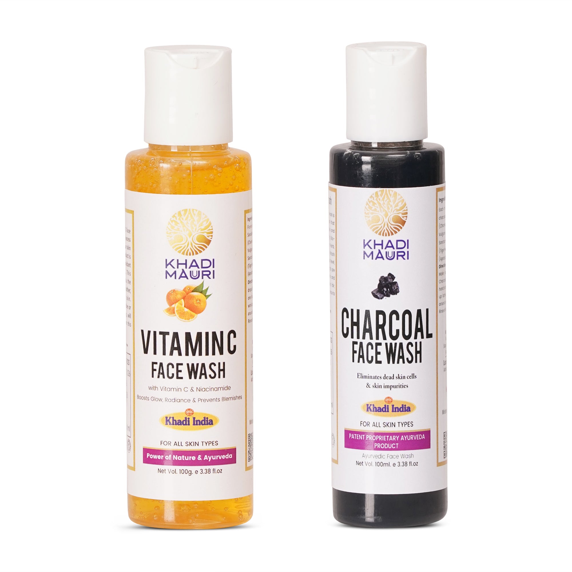 Khadi Mauuri Vitamin C Face Wash + Charcoal Face Wash Combo (100 ml Each) - Khadi mauri - 