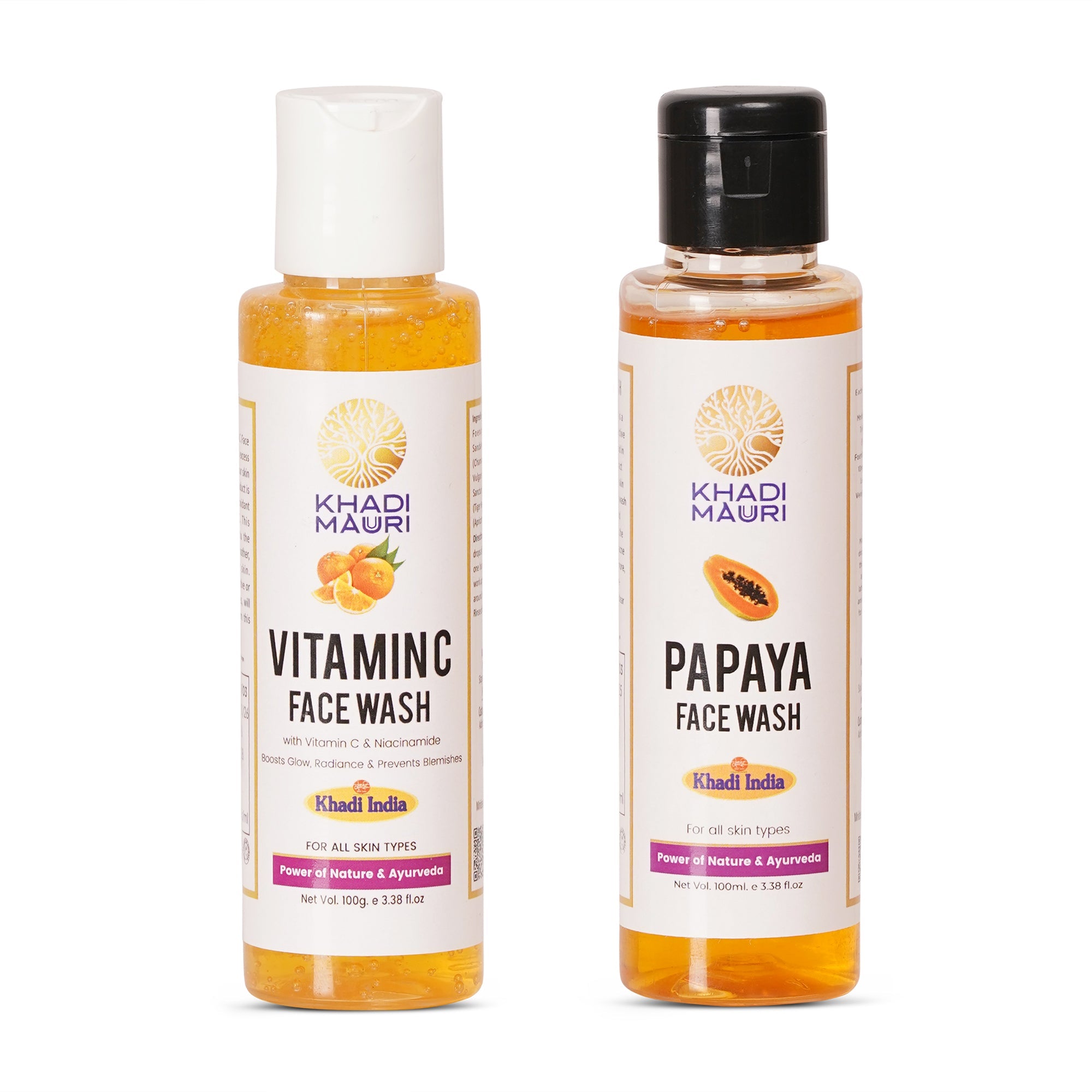 Khadi Mauuri Vitamin C Face Wash + Papaya Face Wash Combo (100 ml Each) - Khadi mauri - 