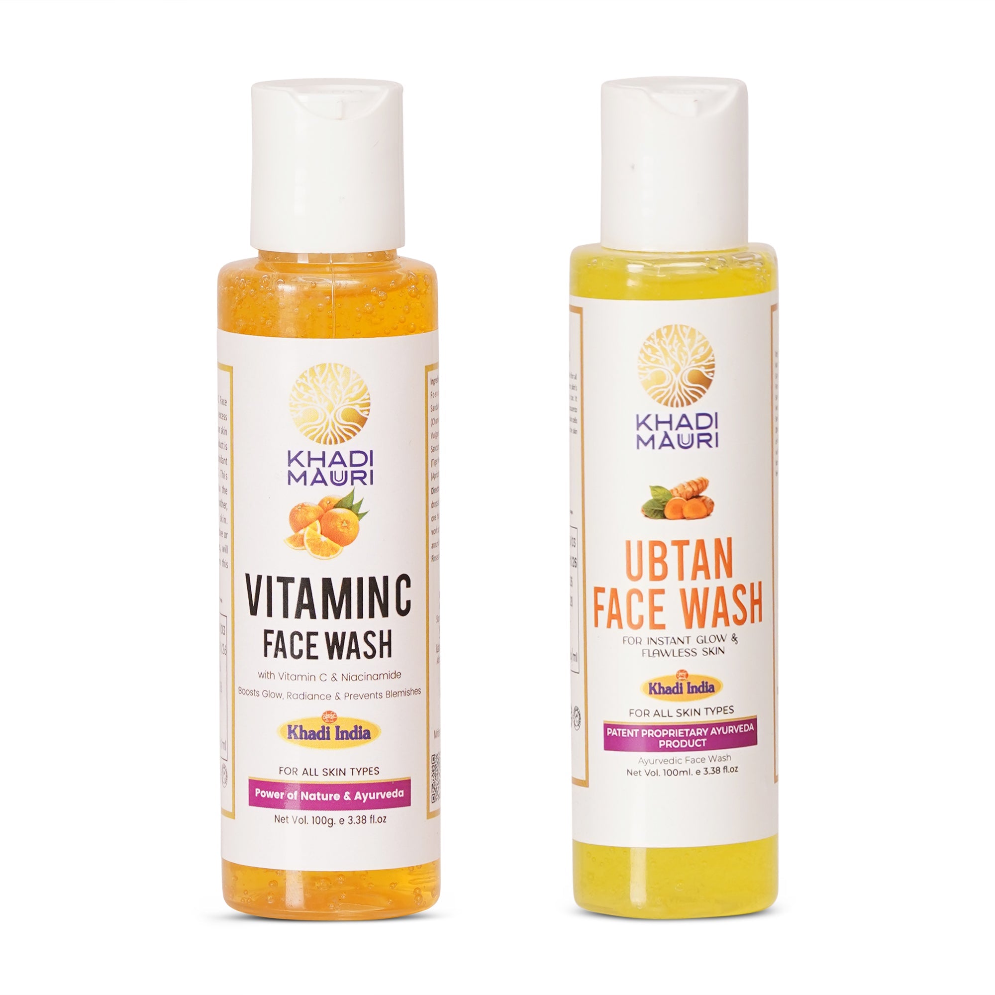 Khadi Mauuri Vitamin C Face Wash + Ubtan Face Wash Combo (100 ml Each) - Khadi mauri - 